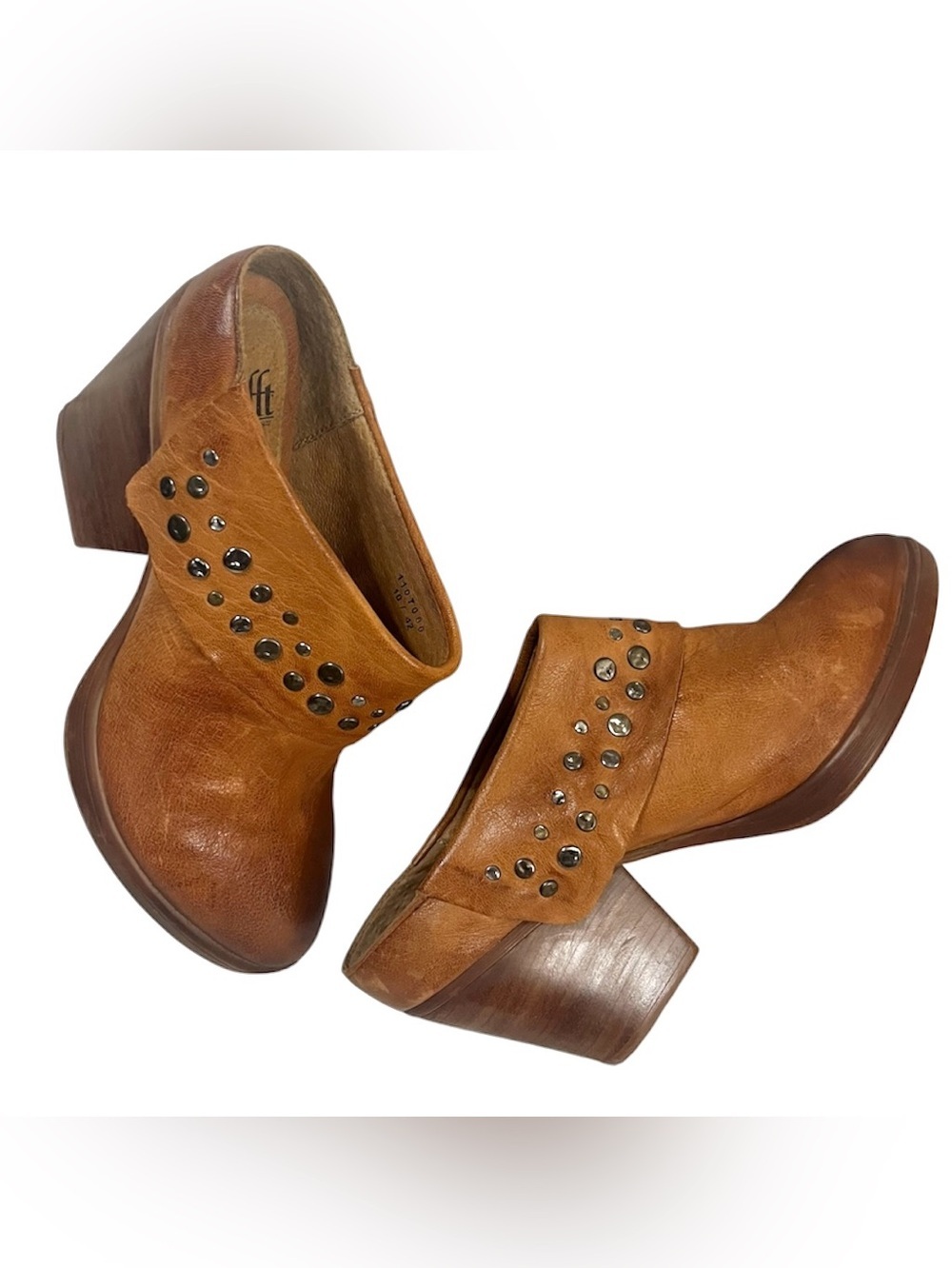 Sofft Gila Studded Stack Heel Distressed Leather Mules Warm Chestnut Brown Sz 10 - Picture 5 of 9